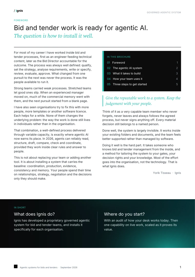 Cover of the Ignis governed agentic system brochure