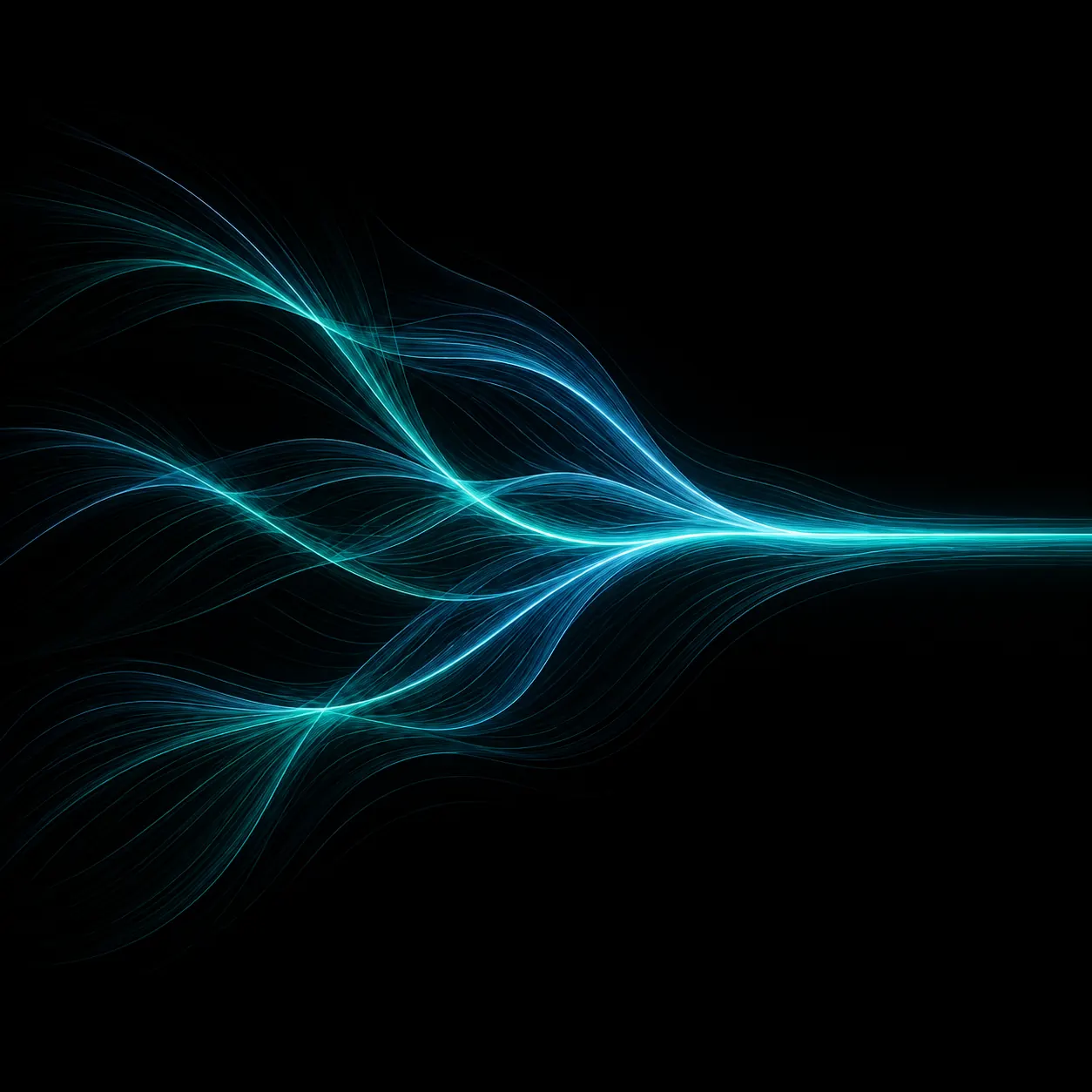 Abstract teal lines resolving into one clear path